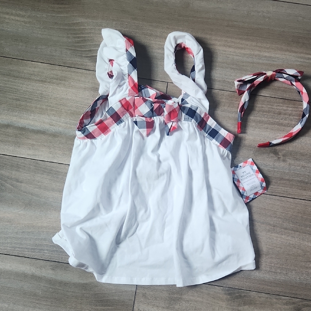 Tommy Bahama Red and Blue Plaid Kids Camisole with Headband NwT